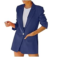 Mid-Length Blazer for Women Loose Dressy Suit Outerwear Casual Work Jacket Long Sleeve Button Up Blazers Blouses