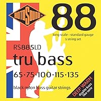 Rotosound RS885LD Black Nylon Flatwound 5 String Bass Guitar Strings (65-135)