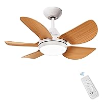 CJOY 30 inch Ceiling Fan with Light, Small Ceiling Fans with Lights and Remote Control, Woodgrain Outdoor Ceiling Fan with LED Dimmable, Reversible 5 Blades Fan for Kid Bedroom/Kitchen/Small Room