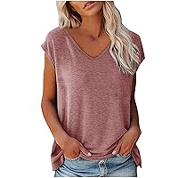 Firzero Tank Tops for Women Summer Cap Sleeve V Neck Shirts 2024 Solid Color Basic Sleeveless Blouse Solid Color Clothes