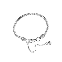 3mm Snake Chain Charm Bracelets with Heart Lobster Clasp Beads for Women Girls Jewelry Making