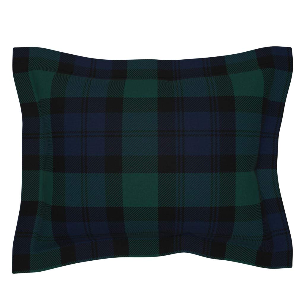 Roostery Cotton Sateen Flanged Edge Sham, Standard - Tartan Traditional Textured Plaid Black Preppy Classic Print Custom Bedding by Spoonflower