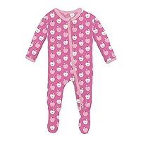 KicKee Print Footie with Zipper, Fitted Long Sleeve Pajamas, Ultra Soft Everyday One-Piece Loungewear, Spring Stories (Tulip Johnny Appleseed - 3-6 Months)