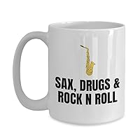 Funny Saxophone Mug - Saxophone Player Gift - Saxophonist Present - Sax, Drugs & Rock N Roll