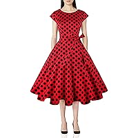 PUKAVT Women's 1950 Boatneck Cap Sleeve Vintage Swing Cocktail Party Dress with Pockets