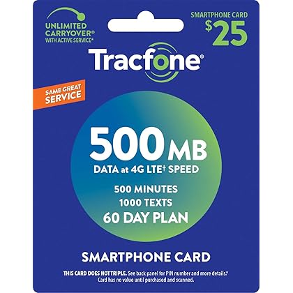 Tracfone $25 500 Min, 1000 text, 500MB Data 60–Day Plan [Physical Delivery]