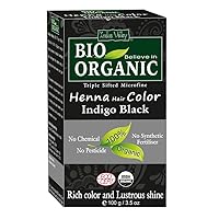 Indus Valley Bio Organic Natural Henna Hair Color Indigo Black 100gm| 100% Gray Hair Coverage And Long Lasting Hair Dye | Vegan and Cruelty-Free
