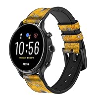 CA0814 Bullet Rusting Yellow Metal Leather & Silicone Smart Watch Band Strap for Fossil Mens Gen 5E 5 4 Sport, Hybrid Smartwatch HR Neutra, Collider, Womens Gen 5 Size (22mm)