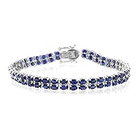 7.5 Ctw Blue sapphire cz Gemstone 925 sterling Silver Platinum Plated Dual Line Tennis Bracelet For Her