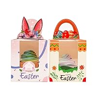 qiqee Easter Cupcake Boxes Individual Cupcake Holders Disposable 60pcs Single Cupcake Boxes with Window 3.6