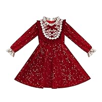 Long Sleeve Girl's Velvet Dress for Kids Starry Sky Knee Length Lolita Dresses 2-13years