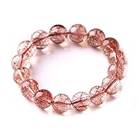 Genuine Natural Copper Red Rutilated Quartz Crystal Clear Round Beads Women Men Bracelet 7-14mm AAAAA