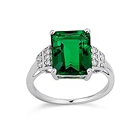 Bling Jewelry Customizable Art Deco Style Statement 3-5CT Emerald Garnet Amethyst Gemstone Ring for Women Rose Gold Plated .925 Sterling Silver Baguette Square Cushion Cut