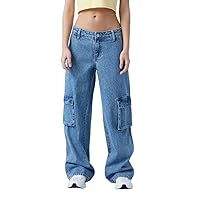 PacSun Women's Eco Medium Indigo Low Rise Baggy Cargo Jeans - Blue Size 24