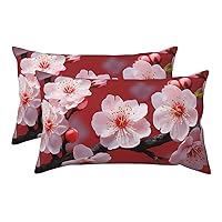 2 Pack King Size Pillow Cases with Envelope Closure Peach Plum Blossom Pillow Cover 20x36 Inches Soft Breathable Pillowcase for Hair and Skin, Sleeping Gift