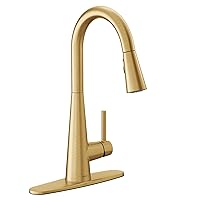 Moen Sleek Brushed Gold One-Handle High Arc Kitchen Faucet with Pull Down Spray Head, Featuring Power Boost, 7864BG