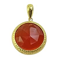 Carillon Peach Moonstone Natural Gemstone Round Shape Pendant 925 Sterling Silver Wedding Jewelry | Yellow Gold Plated
