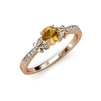 Round Citrine Diamond 1 ctw Butterfly Womens Engagement Ring with Milgrain Work 14K Gold