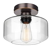 MAXvolador Industrial Semi Flush Mount Ceiling Light, Clear Glass Pendant Lamp Shade, Oil Rubbed Bronze Farmhouse Lighting, Hanging Light Fixture