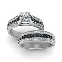 Choose Your Gemstone 3 Row Diamond CZ Milgrain Bridal Ring Set sterling silver Round Shape Wedding Ring Sets Matching Jewelry Wedding Jewelry Easy to Wear Gifts US Size 4 to 12