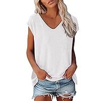 Spring Short Sleeve Casual Tops for Women Graphic 2024 V-Neck Blouse Basic Summer Sexy Casual Cute Tee Shirts Solid
