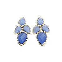 Pear Shape Drop Earrings Blue Chalcedony Gemstone Design Handmade Gold Plated Stud Earrings Jewelry
