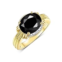 Rylos Ring with 12X10MM Gemstone & Diamonds – Striking Ring for Middle or Pointer Finger – Exquisite Jewelry for Women in Yellow Gold Plated Silver – Available in Sizes 5-13