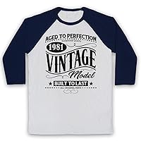 Men's 1981 Vintage Model Born in Birth Year Date 3/4 Sleeve Retro Baseball Tee