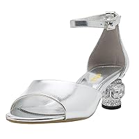 FSJ Women Open Toe Ankle Strap Sandals Crystal Chunky Block Low Heel Glitter Comfortable Party Bridal Wedding Dress Pumps Shoes Size 4-16 US