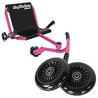 EzyRoller Classic Ride On Scooter and Go Kart for Kids Ages 4+ Pink LED Limited Edition and EzyRoller Classic Replacement Wheels Set of 2