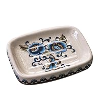 Ceramic Soap Dish, Ice Crack Ceramic Butterfly and Flower Soap Dish Holder for Bathroom, Creative Porcelain Shower Soap Tray Box Bath Accessories with Two Drain Holes