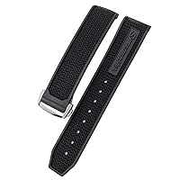 for Omega Speedmaster Watch Strap Stainless Steel Deployment Buckle 20mm 21mm 22mm Rubber Silicone Watchband (Color : Black Black Silver, Size : 20mm)
