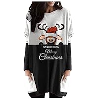 Tops for Women Sexy Fashion Personality Christmas Print Round Neck Pocket Long Sleeve Long Bat Sleeve Top