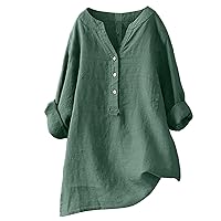 Women's Plus Size Cotton Linen Dress Tops Button Up Shirts Dress Casual Fall Blouse to Wear with Leggings