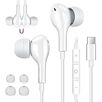 USB C Headphones Wired Earbuds with Microphone Compatible with Samsung S24 S23 FE S22 S21 S20, Type C Headphones Magnetic Bass Noise Canceling in-Ear Headset Compatible with iPhone 15 iPad