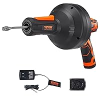 VEVOR 12V Electric Drain Auger, 25FT Cordless Plumbing Snake Auto Feed, Pipeline Snake Drain Clog Remover with Power Drill for 3/4