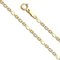 14K Yellow Solid Gold 2.1mm Flat Valentino Star Diamond Cut Chain Necklace with Spring Ring Clasp