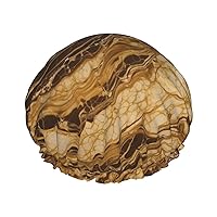 Golden Marble Print Shower Caps for Women Reusable Bath Caps Double Layer Waterproof Hair Cap with EVA Lining Soft Comfortable Bath Hat for all Hair Types