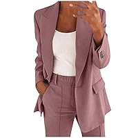 2 Piece Outfits for Women Stretchy Blazer Jackets Wide Leg Pant Suits Sets Slim Casual Work Office Blazer Set