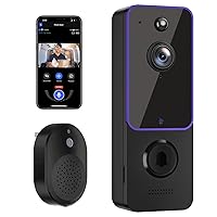 Smart Video Doorbell Camera Wireless with Chime Ringer, AI Human Detection, Cloud Storage, Night Vision, Battery Powered, Live View, Indoor/Outdoor Surveillance, 2-Way Audio, 2.4G WiFi