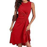 Church Dresses for Women 2024 Elegant, Womens Summer Sleeveless Solid Color A Line Wrinkled A-Line Dress, S, XL