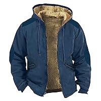 Winter Graphic Coats For Men Fleece Wool Zip Up Long Sleeve Heated Western Vintage Coats Outdoor Fashion Hooded