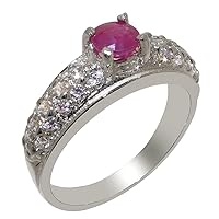 Solid 925 Sterling Silver Natural Ruby & Cubic Zirconia Womens Band Ring - Sizes 4 to 12 Available