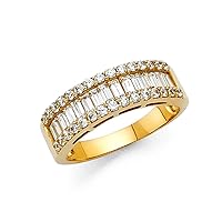 14k Yellow Gold CZ Wide Wedding Band Anniversary Baguette & Round CZ Ring Bridal CZ Band Solid Size 7.5