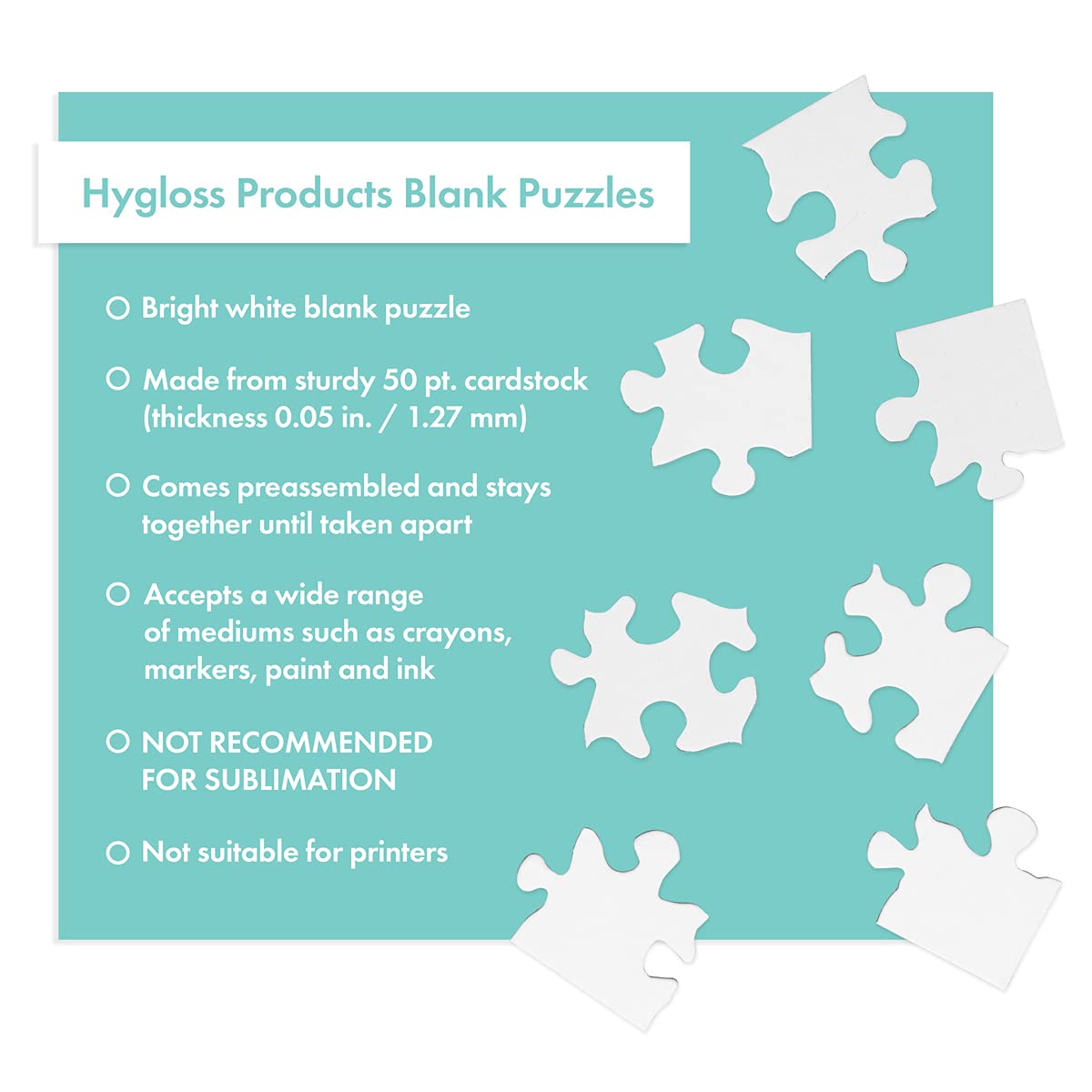 Hygloss Products - Blank Heart Puzzle for Decorating, Jigsaw Activity, Use As Party Favors, DIY Invites and More - White, Sturdy – 6 x 8 Inches, 8 Pieces, 24 Puzzles