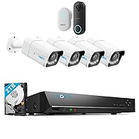 REOLINK Video Doorbell Camera with Chime, PoE IP Door Security Camera, 5MP 180° Diagonal, Two-Way Talk, Humanoid Detection, Plug & Play, 1x Doorbell PoE Bundle 4X 811A & 1x 8Ch Reolink NVR (2TB HDD)