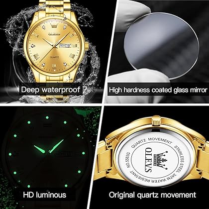 OLEVS Mens Gold Watches Analog Quartz Business Dress Watch Day Date Stainless Steel Classic Luxury Luminous Waterproof Casual Male Wrist Watches