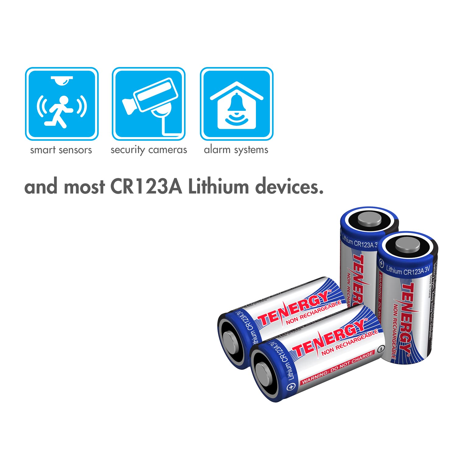 Tenergy 3V CR123A Lithium Battery, High Performance 1500mAh CR123A Cell Batteries [UL Certified] PTC Protected, Smart Sensors Replacement CR123A Batteries, 24 Pack (Non-Rechargeable)