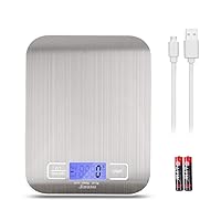 Digital Kitchen Scale Food Scale,USB Kitchen Scale,Food Scale 0.04oz/1g Increment,11 lb/5 kg,Backlit LCD Display Function(Batteries Included AAAX2) Silver