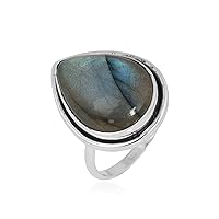 Natural Labradorite Ring in 925 Sterling Silver Handmade Statement Jewelry for Women